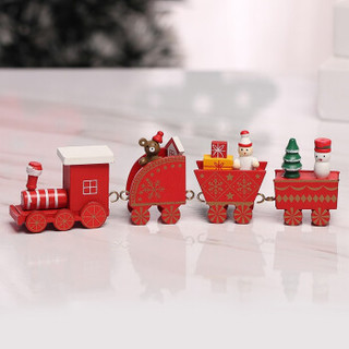 移动专享：靓趣 圣诞节装饰品木质小火车 红色 四节