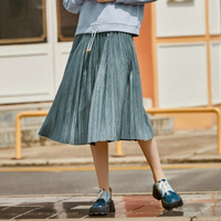 森马 Semir秋季新款中长款半裙百褶裙少女松紧腰半身长裙子半身裙女 XXXL 蓝色调0188