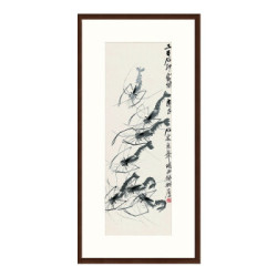 水墨画齐白石《虾趣图》装饰画挂画卧沙发背景墙壁画 茶褐色 64×129cm