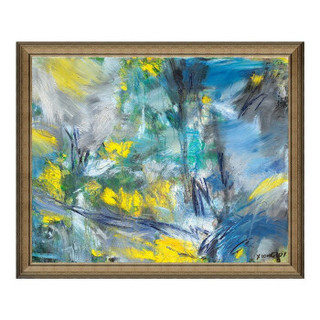 抽象油画《兰色的行板和快板》装饰画挂画典雅栗(偏金色) 91×75cm
