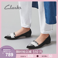 clarks其乐女鞋2020新款英伦拼接通勤舒适尖头单鞋一脚蹬乐福鞋（40、黑白斑马纹）