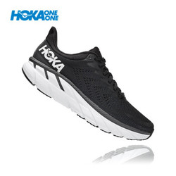 HOKA ONE ONE男克利夫顿7减震公路跑步鞋Clifton7防滑轻便运动鞋 黑色/白色（宽楦） 7.5/255mm