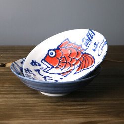 美浓烧（Mino Yaki）  美浓烧日本进口餐具釉下彩陶瓷日式和风家用米饭碗单品 18.0CM*5.0CM *7件