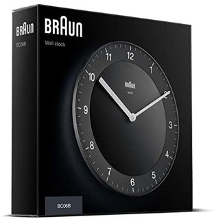 Braun 博朗 经典模拟挂钟 静音石英机芯,易于读取,直径 20 厘米,黑色,型号 BC06B,均码