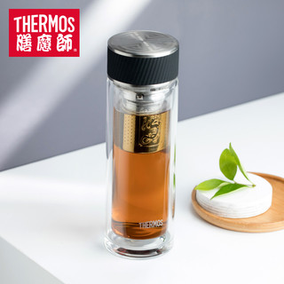 膳魔师双层隔热透明玻璃杯男士茶漏茶滤商务办公泡茶杯子TCGA-400（红色DR）