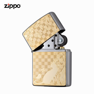 ZIPPO 之宝 防风煤油打火机不含油 猫与小鸟-金色 原装正版