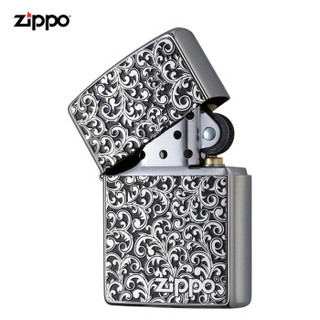 美国进口之宝（ZIPPO）防风煤油打火机不含油 唐草浮萍-银黑色 品牌直供原装正版