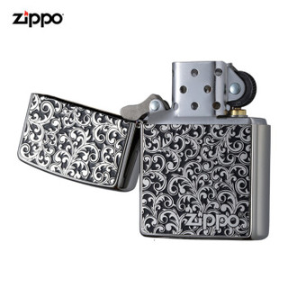 美国进口之宝（ZIPPO）防风煤油打火机不含油 唐草浮萍-银黑色 品牌直供原装正版