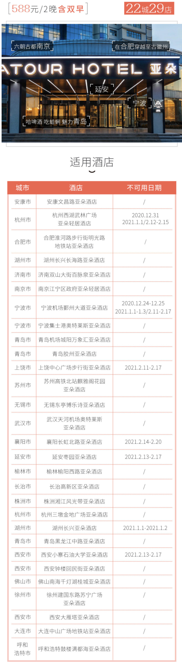 飞猪双12：周末节假日不加价！亚朵酒店全国124店 2晚通兑套餐（可拆分含双早）