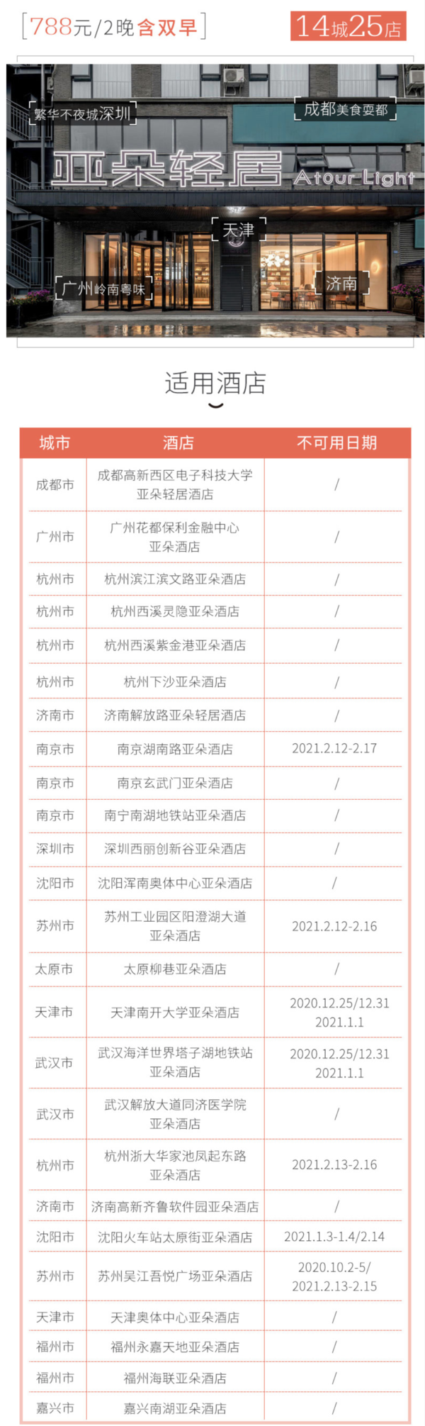 飞猪双12：周末节假日不加价！亚朵酒店全国124店 2晚通兑套餐（可拆分含双早）