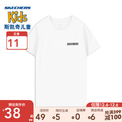 Skechers斯凯奇童装 2020新款男女童短袖 时尚中大童儿童T恤L220K056 亮白色/0019 120cm