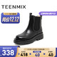 天美意2020冬季新品厚底烟筒靴英伦风套筒切尔西女短靴YTX02DD0 黑色（绒里） 36 *3件