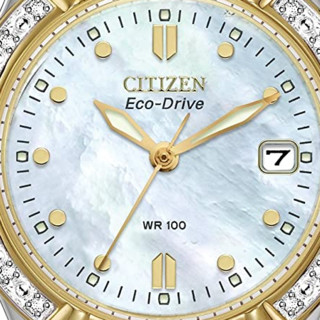 CITIZEN 西铁城 光动能腕表系列 EW0894-57D 女士光动能手表 27mm 贝母盘 间金不锈钢带 圆形