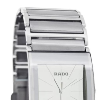 RADO 雷达 Integral精密陶瓷系列 R20745102 男士石英手表 27mm 白盘 银色陶瓷表带 方形