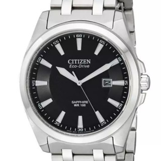 CITIZEN 西铁城 BM7100-59E 男士光动能手表 41mm 黑盘 银色精钢带 圆形