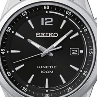 SEIKO 精工 KINETIC系列 SKA597 男士人动电能手表 42mm 黑盘 银色不锈钢带 圆形