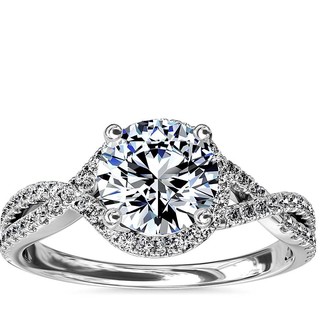 Blue Nile 14k 白金扭纹光环钻石订婚戒指（1/3 克拉总重量）搭配 0.40克拉圆形钻石