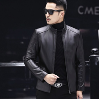 罗蒙首发绵羊皮真皮皮衣防风耐磨男式男式皮衣 XXXL 暗口袋黑色