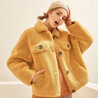 美特斯邦威棉服女冬装韩版短款休闲保暖羊羔毛冬季外套女