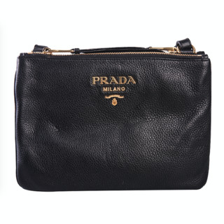 PRADA 普拉达 女士皮革双层拉链单肩包1BH046VN002BBE F0002 黑色小号