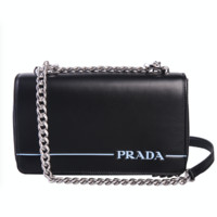 PRADA 普拉达 女士皮革翻盖字母印花链条斜挎包1BD154UP02AIX F0002 黑色中号