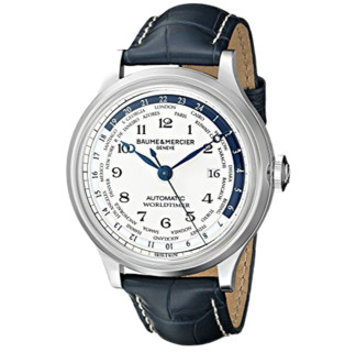 BAUME & MERCIER 名士 CAPELAND卡普蓝系列 MOA10106 男士机械手表 44mm 白盘 蓝色鳄鱼皮带 圆形