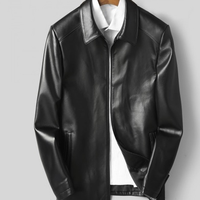 首发男士真皮皮衣男士外套男式真皮皮衣夹克外套 L 黑色翻领