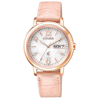 CITIZEN 西铁城 xC系列 EW2422-04AB 女士光动能手表 32.5mm 白盘 粉色小牛皮表带 圆形