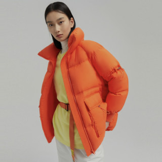 【反季】工装亮色抽绳超酷中长款保暖女式羽绒服 2XL 西柚橙