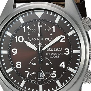 SEIKO 精工 CHRONOGRAPH系列 SNN241 男士石英手表 42.6mm 棕盘 棕色皮革带 圆形