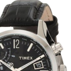 TIMEX 天美时 IQ系列 T2N943DH 男士石英手表 44mm 黑盘 黑色皮革带 圆形