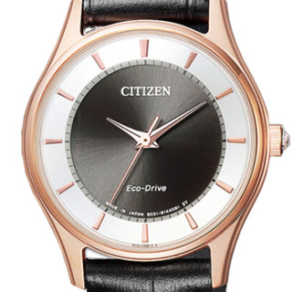 CITIZEN 西铁城 光动能腕表系列 EM0402-05E 女士光动能手表 28mm 黑盘 黑色小牛皮表带 圆形