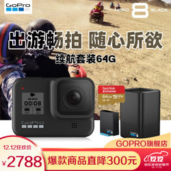 GoPro HERO8 Black 潜水户外骑行滑雪直播相机 官方标配+双电池充电器+64G卡