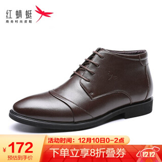 红蜻蜓 （RED DRAGONFLY ）男士商务休闲皮鞋加绒系带短靴 WTD82451/52 棕色 38