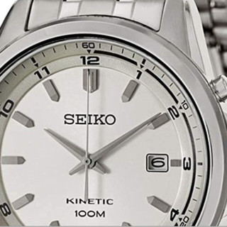 SEIKO 精工 KINETIC系列 SKA629 男士人动电能手表 42mm 银盘 银色不锈钢表带 圆形