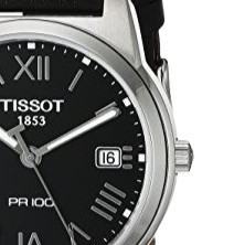 TISSOT 天梭 PR100系列 T0494101605301 男士石英手表 38mm 黑盘 黑色皮革带 圆形