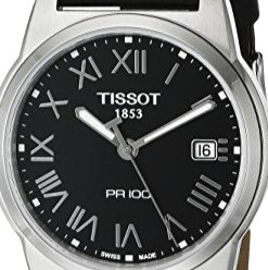 TISSOT 天梭 PR100系列 T0494101605301 男士石英手表 38mm 黑盘 黑色皮革带 圆形