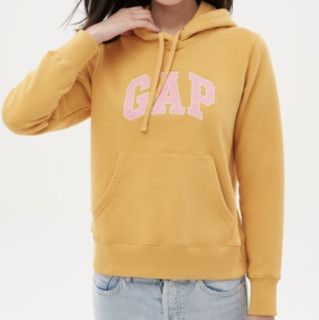 Gap 盖璞 碳素软磨系列女士棉质LOGO印花连帽卫衣620507-s 金黄色L