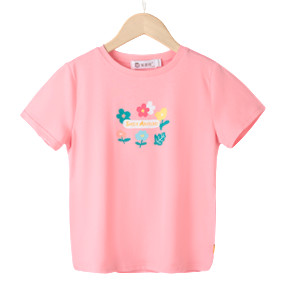 恒源祥 女童纯棉可爱小花印花短袖T恤 TQ20100 粉色 160cm