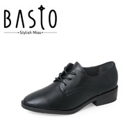 BASTO/百思图2020春季专柜同款系带方跟日系牛皮革女皮鞋RZC25AM0