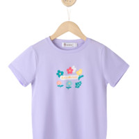 恒源祥 女童纯棉可爱小花印花短袖T恤 TQ20100 浅紫色 130cm