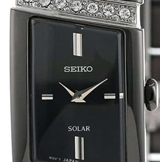 SEIKO 精工 SOLAR系列 SUP169 女士太阳能手表 16.2mm 黑盘 镀黑不锈钢带 方形