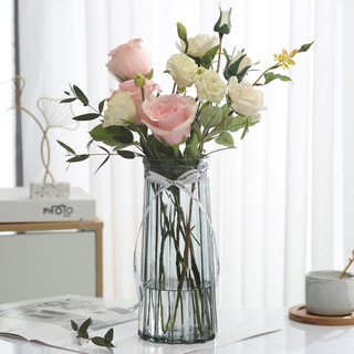 北欧式创意大号玻璃花瓶竖条纹透明水养百合玫瑰花瓶客厅插花摆件 *4件
