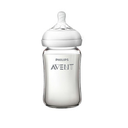 AVENT 新安怡 飞利浦奶瓶 玻璃奶瓶 婴儿仿母乳硅橡胶奶嘴宽口径 240ml 自带1月+奶嘴 SCF679/13