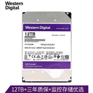 西部数据(WD)紫盘 12TB SATA6Gb/s 256M 监控硬盘(WD121EJRX)