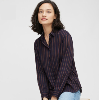 UNIQLO 优衣库 女士花式条纹翻领长袖衬衫430813