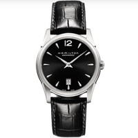 HAMILTON 汉米尔顿 爵士系列 H38515735 男士机械手表 40mm 黑盘 黑色皮革表带 圆形