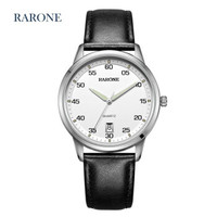 雷诺RARONE手表 男士皮带日历腕表 新品 白面黑钉 8600369019804
