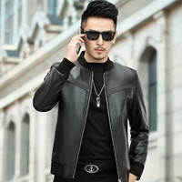 【夹棉加厚】罗蒙新品首发纯色绵羊皮皮衣通勤保暖男士皮衣 3XL 苍劲黑