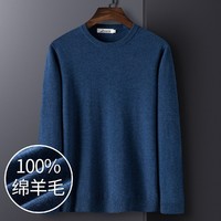 【100%绵羊毛】秋季男士舒适圆领毛衣针织衫男式羊毛衫 48 深花蓝